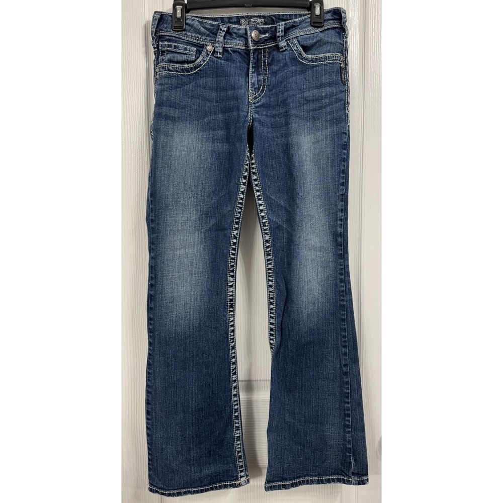 Silver Jeans Womens 29x32 Blue Suki Mid Rise Bootcut Thick Stitch Biker